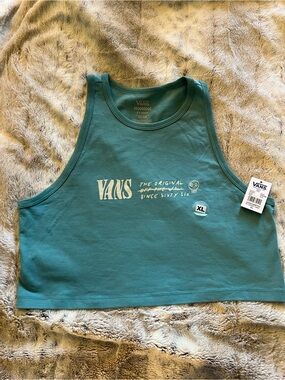 Vans Teal Graphic Crop Tank with White Logo